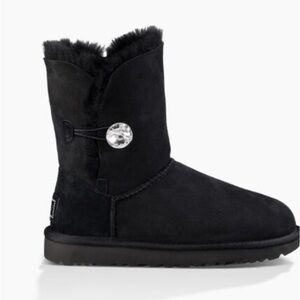 Ugg Black Mini Bailey Button Bling Boot Size 6
